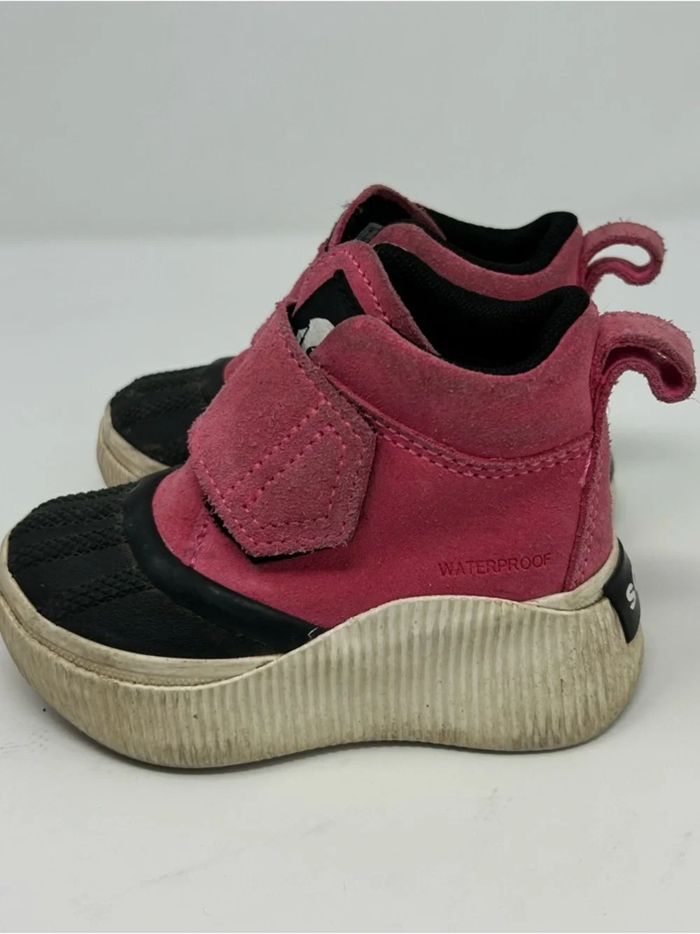 Sorel Duck Boots Girls Pink Waterproof Ankle Hook & Loop Strap Rubber Toe Size 7